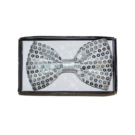 Funny Fashion Zilveren disco glitter strik met pailletten