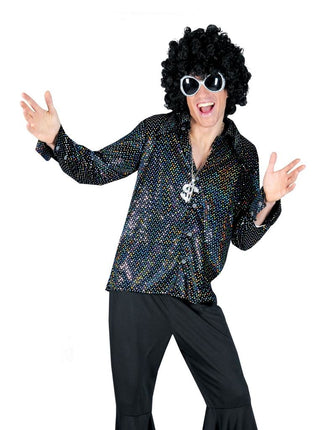 Funny Fashion Zwart glitter discoshirt heren
