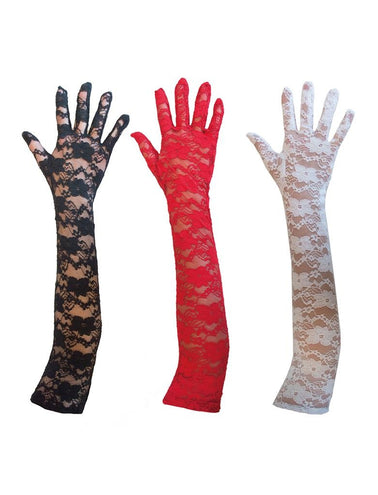 Funny Fashion Zwarte kanten handschoenen  45cm