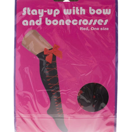 Funny Fashion Zwarte knie kousen met rode botjes