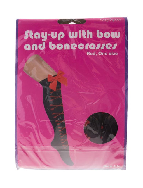 Funny Fashion Zwarte knie kousen met rode botjes