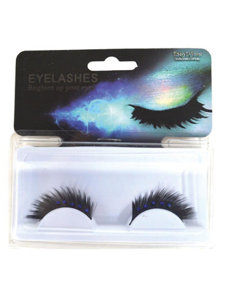 Funny Fashion Zwarte nepwimpers met blauw steentjes