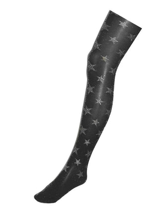 Funny Fashion Zwarte panty met zilveren  glitter sterren