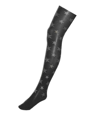 Funny Fashion Zwarte panty met zilveren  glitter sterren