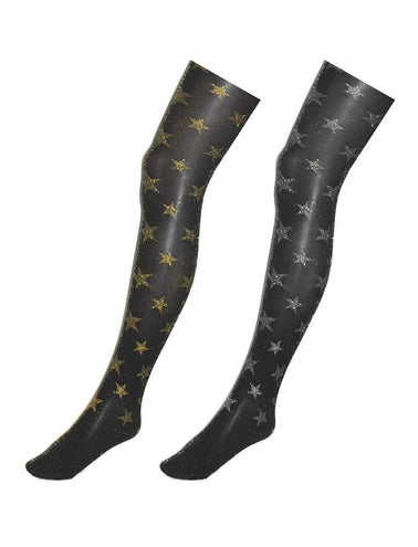 Funny Fashion Zwarte panty met zilveren  glitter sterren