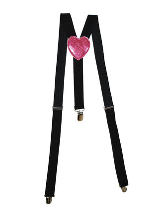 Funny Fashion Zwarte Tiroler bretel met roze hartje