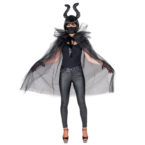 Funny Fashion Zwarte tule cape duivelin Danique