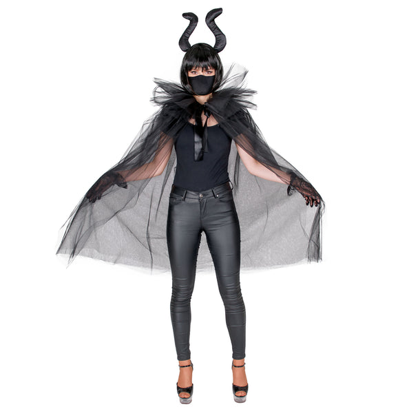 Funny Fashion Zwarte tule cape duivelin Danique