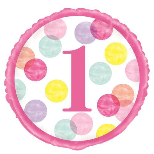 Haza Witbaard Folie ballon First Birthday roze 45cm