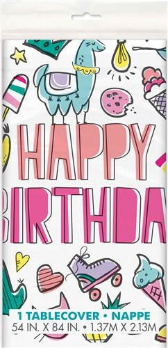 Haza Witbaard Tafelkleed Happy birthday Alpaca, 137x213cm