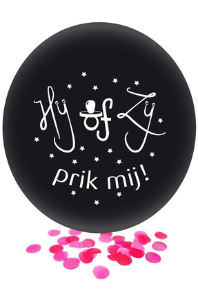 PartyXplosion Ballon HIJ OF ZIJ met roze confetti