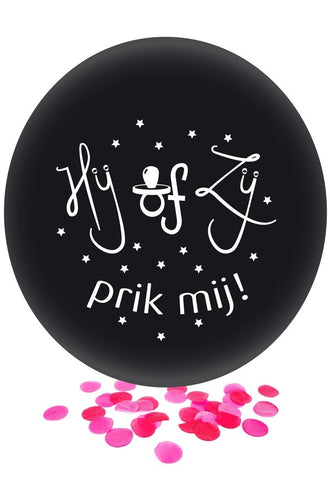 PartyXplosion Ballon HIJ OF ZIJ met roze confetti