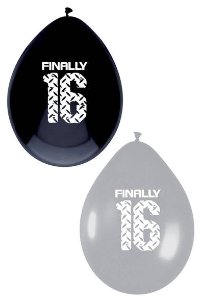 PartyXplosion Ballonnen  Finally zestien zwart zilver