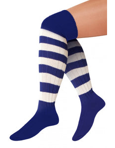 PartyXplosion Blauw witte kniekous voetbalsokken
