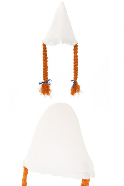 PartyXplosion Boerinnenkap met oranje vlechten en strikjes