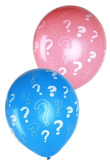 PartyXplosion Geboorte ballonnen met vraagtekens blauw en roze