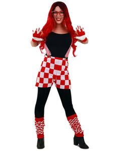 PartyXplosion Gebreide disco broek rood/wit geblokt