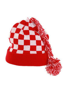 PartyXplosion Gebreide muts geblokt rood wit