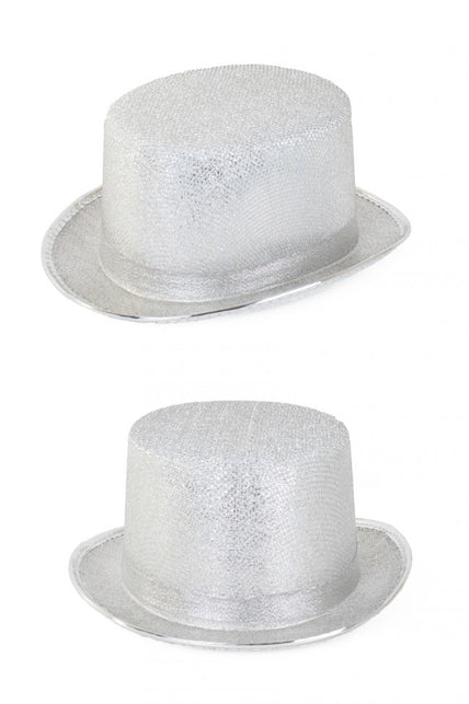 PartyXplosion Hoge hoed lurex glitter zilver