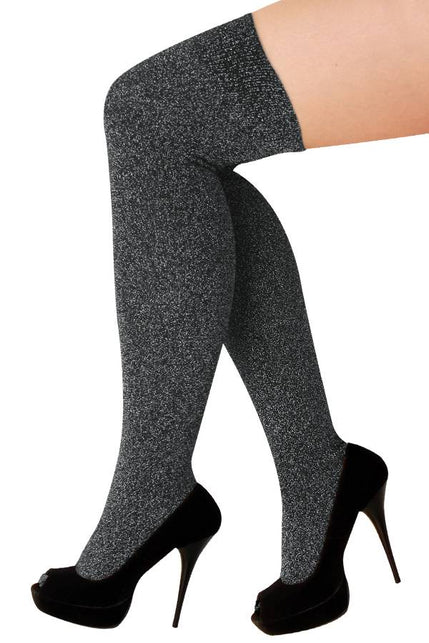 PartyXplosion Hoge kousen lurex zilver stretch