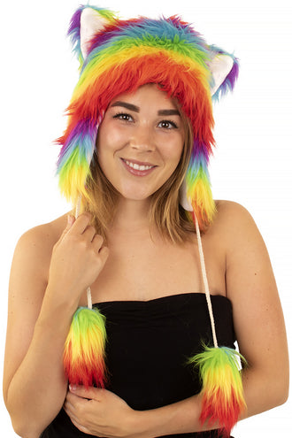 PartyXplosion Muts pluche luxe regenboogkleuren