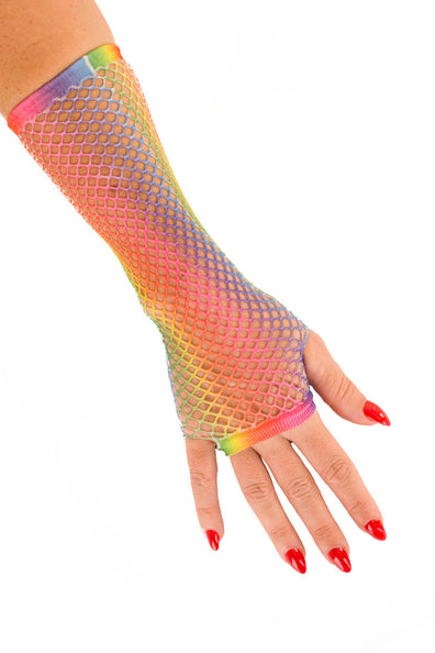 PartyXplosion Nethandschoenen lang vingerloos in regenboog