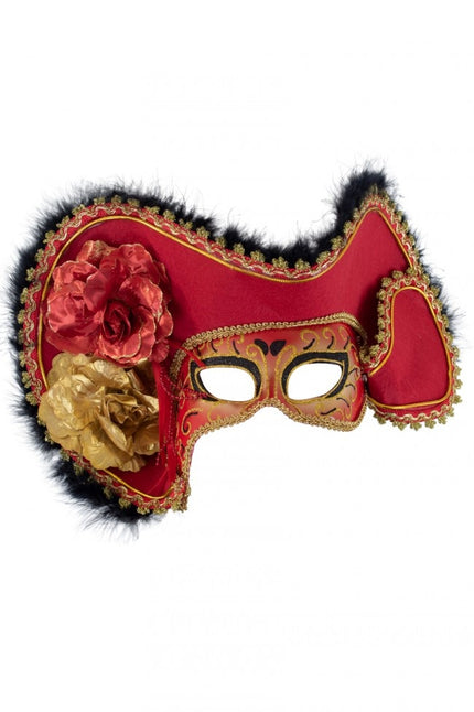 PartyXplosion Oogmasker dames venetie rood+hoed