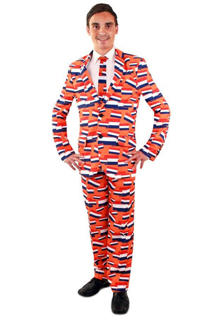 PartyXplosion Oranje pak met vlaggetjes unisex