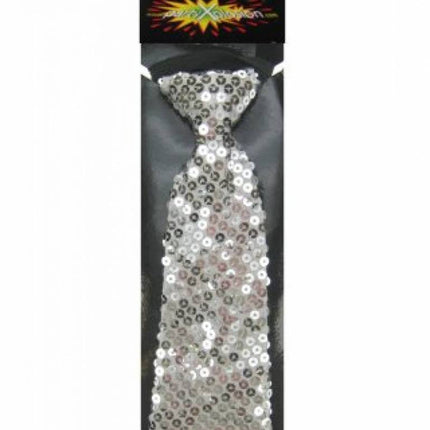 PartyXplosion Pailletten stropdas glitter zilver