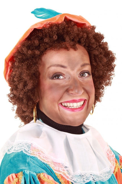 PartyXplosion Pieten pruik kroes haar in bruin