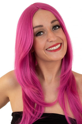 PartyXplosion Pruik Anne lang haar in roze / magenta