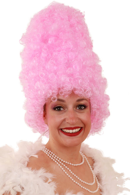 PartyXplosion Pruik Curly hoog  roze