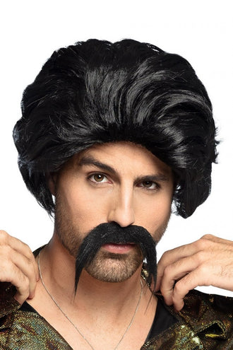 PartyXplosion Pruik huck Norris met snor zwart