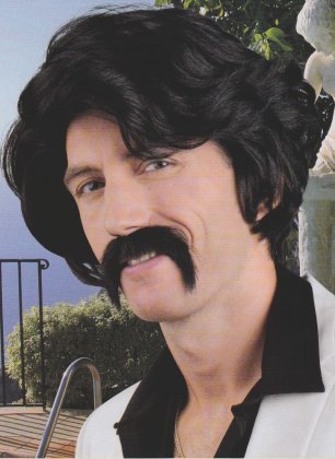 PartyXplosion Pruik huck Norris met snor zwart