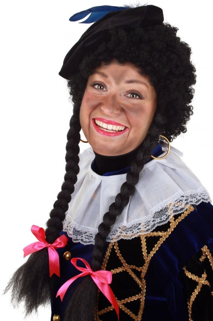 PartyXplosion Pruik Piet  afro met 2 vlechten