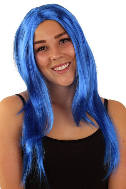 PartyXplosion Pruik standaard lang blauw