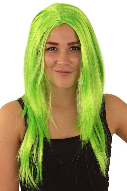 PartyXplosion Pruik standaard lang fluor groen