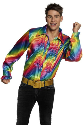 PartyXplosion Regenboog shirt met ruches heren