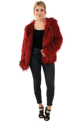 PartyXplosion Rode nep bontjas pak Noah lang haar