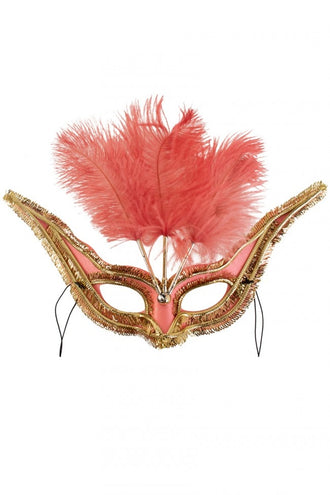 PartyXplosion Roze oogmasker gran gala met roze veren