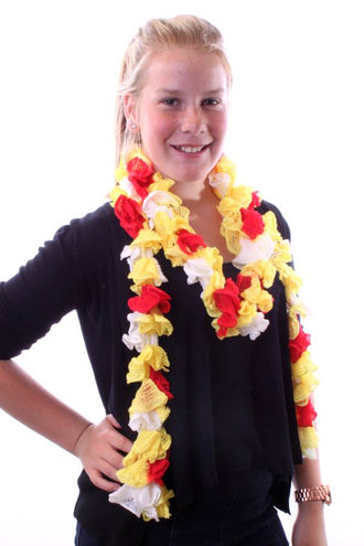 PartyXplosion Schelpjes sjaal rood/wit/geel 150 cm