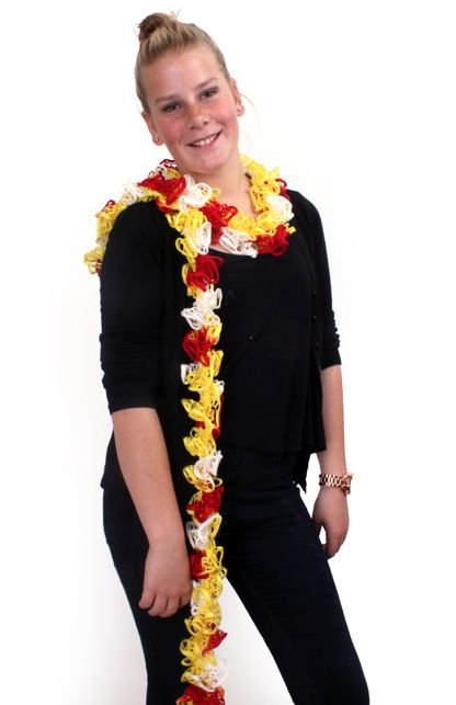 PartyXplosion Sjaal boa rood/wit/geel 150 cm