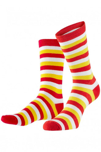 PartyXplosion Sokken gestreept rood wit geel