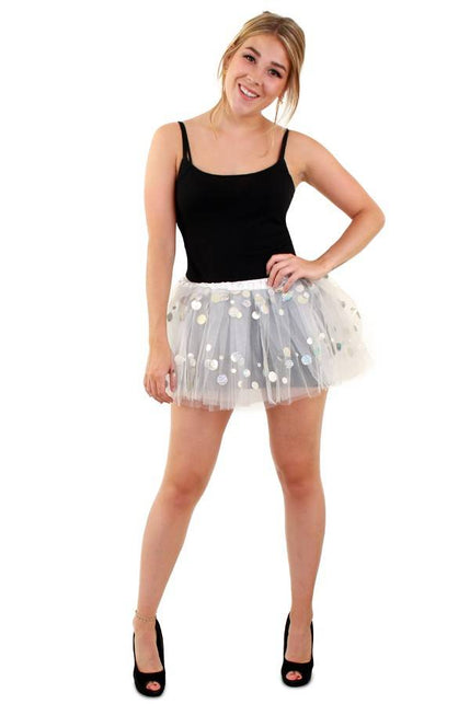 PartyXplosion Tule rokje wit met dots one size dames