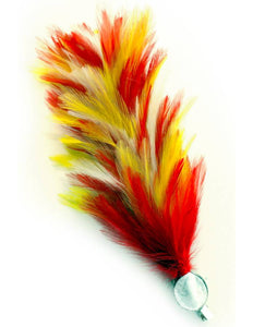 PartyXplosion Verenpluim rood/wit/geel 30 cm buigbaar met speld en clip