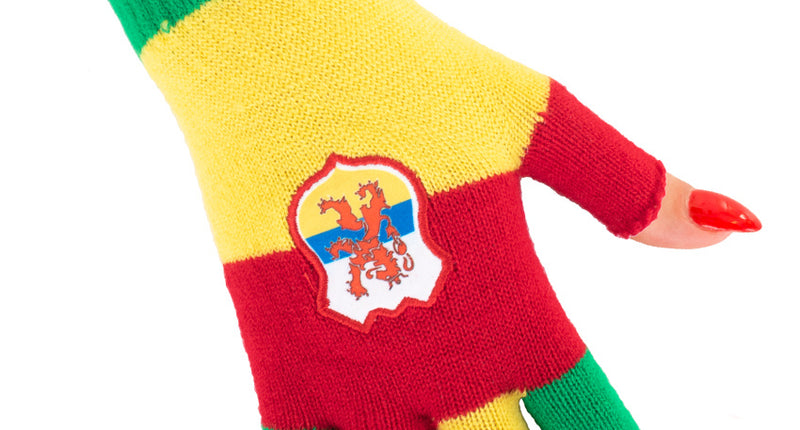 PartyXplosion Vingerloze handschoenen rood geel groen wapen