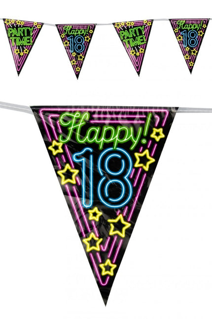 PartyXplosion Vlaggenlijn 18 jaar Neon 10 meter