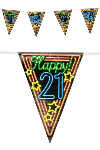 PartyXplosion Vlaggenlijn 21 jaar Neon 10 meter