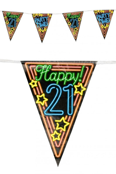 PartyXplosion Vlaggenlijn 21 jaar Neon 10 meter
