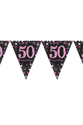 PartyXplosion Vlaggenlijn 50 jaar Sprankelend roze